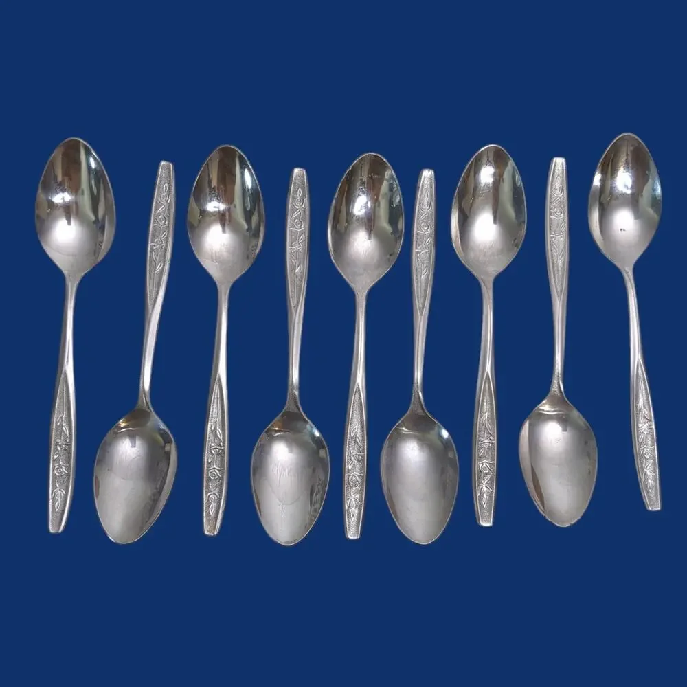 9pc Ekco Eterna ROSE COTILLION Flatware Stainless Teaspoon Spoon